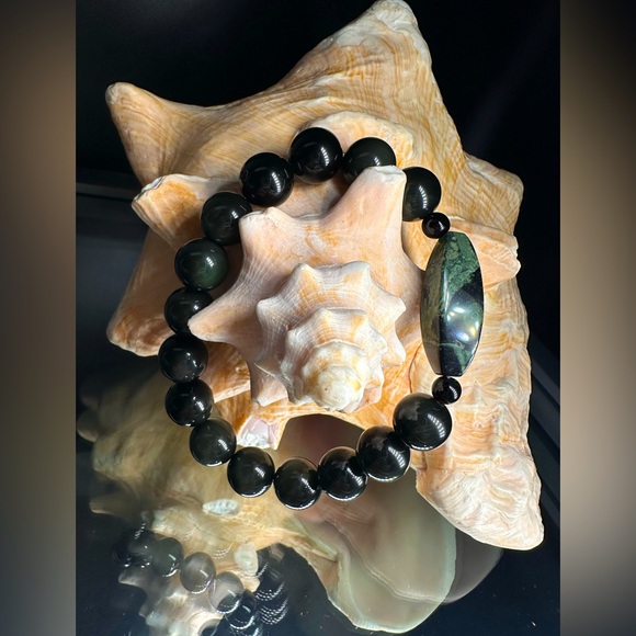 OBSIDIAN + KAMBABA NATURAL BRACELET size 7.5” - Picture 4 of 16